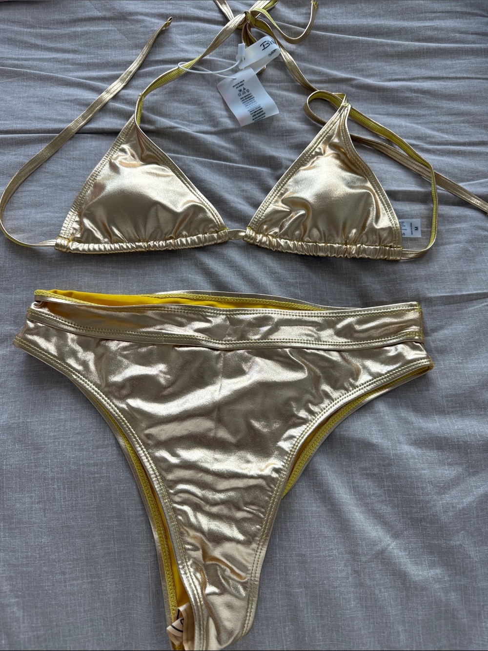 Metallic Gold Triangle Bikini Set - Women's Swim